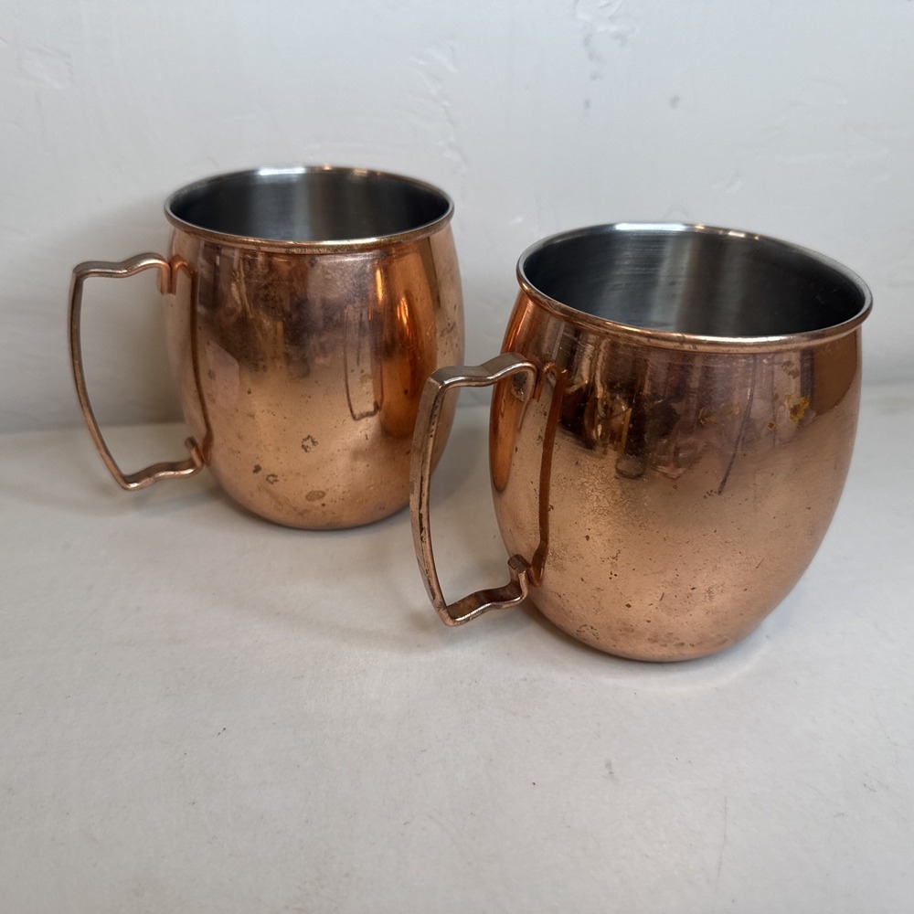 Vintage Copper Moscow Mule Mugs Set of 2 Stainless Steel Lined Cocktail Bar Cups